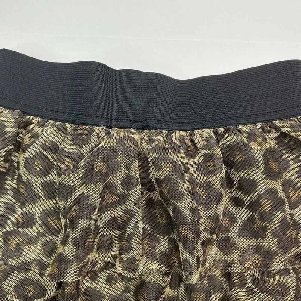 The Children's Place Brown Leopard Print Skirt Girls 10/12 Tiered Mesh Elastic